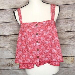 Free People Red Floral Crop Boho Tank Top Size Small